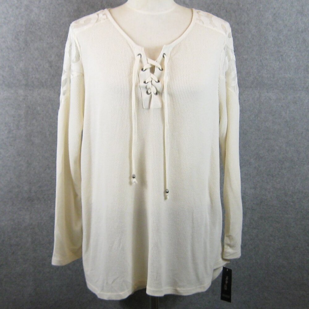 Style & Co Top 2X Lace Up Ivory